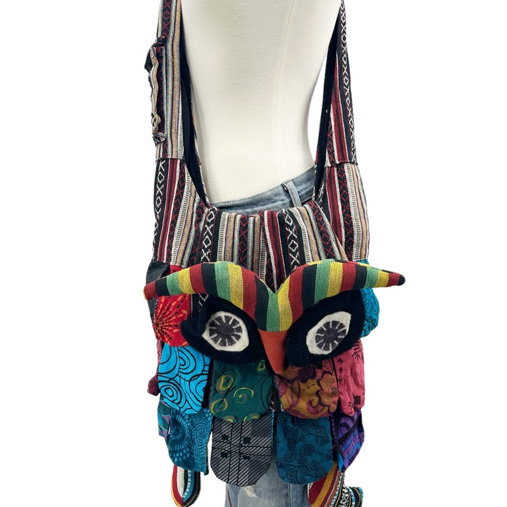 Vintage Y2K Boho Wearable Art Cross Body Bag Owl Colorful Design